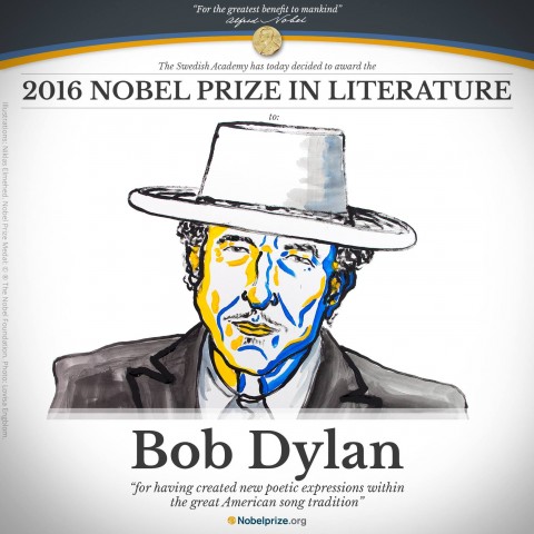 Боб Ділан отримав Нобелівську премію у галузі літератури
